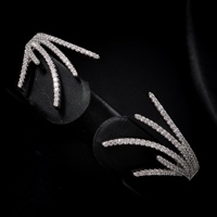 260306 Parure de bijoux de luxe pour mariage et mariée en laiton et zircon, 4 pièces, motif aile à franges, comprenant collier ras-de-cou, boucles d'oreilles, bracelet et bague