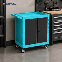 Chariot d'atelier turquoise en acier, chariot de service verrouillable à double porte, organisateur de garage mobile pour mécaniciens