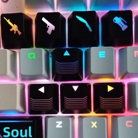 Clavier mécanique avec touches WASD personnalisées en ABS, translucides, gravées au laser, rouges et noires, avec finition pulvérisée à l'huile
