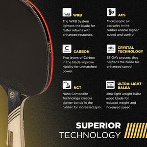 Raquette <span class=keywords><strong>de</strong></span> <span class=keywords><strong>ping</strong></span>-<span class=keywords><strong>pong</strong></span> <span class=keywords><strong>STIGA</strong></span> Carbon 7 plis, lame en fibre <span class=keywords><strong>de</strong></span> carbone extra légère, éponge premium <span class=keywords><strong>de</strong></span> 2 mm, poignée concave Pro, picots, pour tournoi - Product Image 4