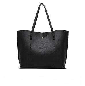 <span class=keywords><strong>Sac</strong></span> fourre-tout décontracté <span class=keywords><strong>noir</strong></span> à double anse en similicuir souple, fermeture ouverte, doublure en coton pour usage quotidien, sacs à main simples - Product Image 1