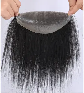 Base de polímero con cabello humano, tupé para la frente, peluquín Natural para hombres