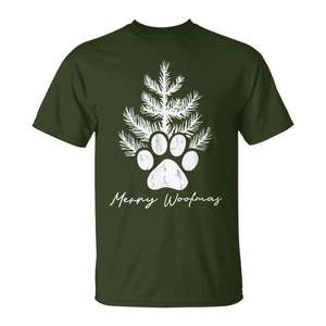 T-shirt Merry Woofmas Dog Paws Christmas Tree vert unisexe taille adulte - Product Image 1