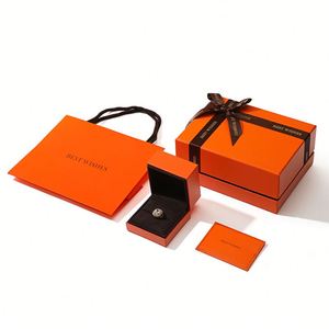 OEM <b>Orange</b> Cardboard Jewelry and Cosmetic Gift Packaging Boxes with Ribbon <b>Paper</b> Material Custom Logo - Product Image 2