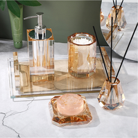 En gros, Ensembles d'organisateurs de vanité transparents, gris champagne, en cristal, pour salle de bain et cuisine, avec distributeur de savon à pompe, bouteilles, gobelets et plateau, design tendance