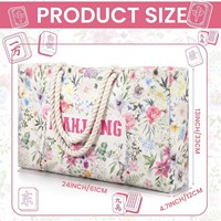 Ensemble de 3 sacs de rangement matelassés blancs à motifs floraux pour Mahjong, sacs portables pour accessoires de Mahjong, grande capacité, écologiques et durables