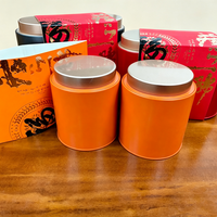 Kit Cadeau Premium Café & Matcha, Boîte Ronde en Métal avec Bande en Papier et Sac Fourre-tout pour Feuilles et Poudre de Thé