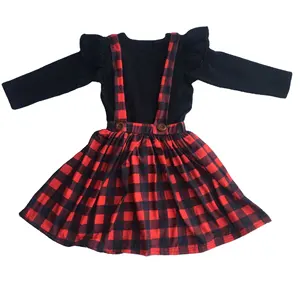 Back To School Outfits 4T Girl Clothes Sets Red And Black Plaid Suspender Skirt Two Piece Set