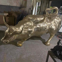 Wall Street Bull Sculpture Bronze Outdoor Garden Floor Mount Animal Figure Gray Gold HX11C