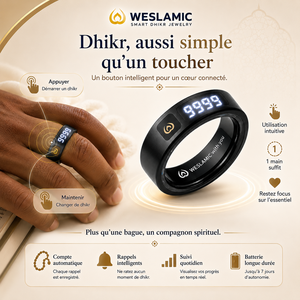 Bague Zikr Haut de Gamme WESLAMIC ITasbih Peace1 - Chapelet Électronique Musulman - Compteur Tasbih Numérique avec Vibration et Application - Product Image 5