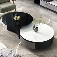 Ensemble de table basse de petite taille avec plateau rond en pierre, style italien minimaliste, moderne, rétractable, simple et luxueux