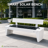 Banc de parc solaire intelligent avec dossier, chargeur USB sans fil, éclairage LED et structure en acier galvanisé