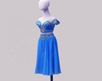 Attractive New Royal Blue Long Chiffon Dress 2 Costumes de performance séparés-Jupe de 55 pouces