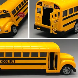 Xe Buýt Màu Vàng Sáng Đúc Đồ Chơi Xe Buýt Trường Học Kéo Lùi Bằng Nhựa Đúc Khuôn Cho Trẻ Mới Biết Đi Có Cơ Chế Và Cửa Mở