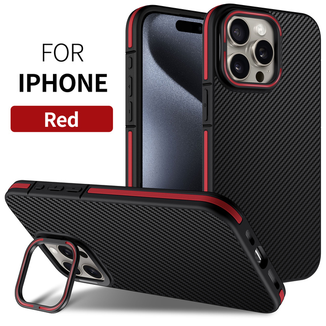 Carbon Fiber Pattern Protective Cases with Phone Kickstand Shockproof Cover for iPhone 13 14 15 16 Pro Max Phone Case
