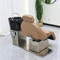 Équipement de lavage des cheveux Massage d'allaitement thaïlandais lit de shampooing rotatif chaise inclinable marron chaise de shampooing réglable électrique