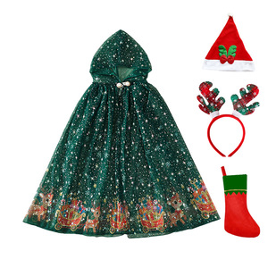 Nuovo Mantello in Tulle <span class=keywords><strong>Verde</strong></span> per Bambine per Feste di Natale e Halloween con Cappuccio - Product Image 1