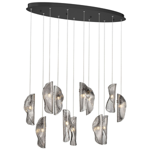 Lustre en verre ovale en spirale de luxe avec éléments en forme de feuilles en cascade, tons transparents or/argent, hauteur réglable, pour la maison ou le bureau - Product Image 4