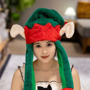 Nouveau Chapeau <span class=keywords><strong>de</strong></span> Noël en Gros Pas Cher Vert Greentown en Peluche Doux avec Oreilles Mobiles et Airbag, Chapeau <span class=keywords><strong>de</strong></span> Dessin Animé Mignon - Product Image 5