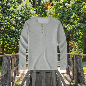 Custom 3 Button <b>Henley</b> T Shirt <b>Men</b> <b>Long</b> <b>Sleeve</b> Slim Fit Waffle Knit Polyester Cotton - Product Image 3