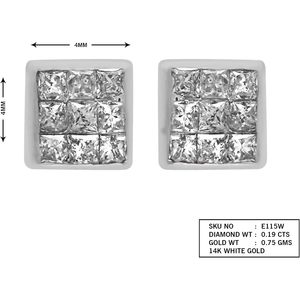 Boucles d'oreilles en diamant 0,19 ct, taille princesse, or blanc 14 carats, carrées de 4 mm, pour femme, à porter au quotidien, 4 mm - Product Image 5