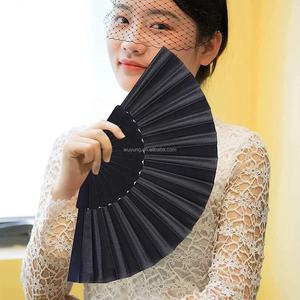 Blanc noir bambou ventilateur pliant de poche ventilateur chinois Oriental tissu tissu musique à la main naturel danse fête cadeaux de mariage - Product Image 6