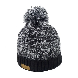 Cable Knit Pompom Beanie <strong>Fleece</strong> <strong>Lined</strong> Soft Acrylic Knitted <strong>Hat</strong> Warm Winter Cap for Outdoor Skiing Custom Leather Patch Thick Cap - Product Image 4