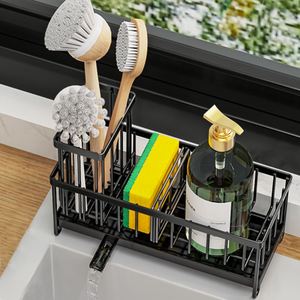Support de rangement noir pour évier de cuisine et salle de bain, avec panier égouttoir pour savon et éponge - Product Image 2