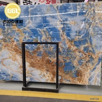 Dalles de marbre bleu rétroéclairées de luxe GGL, panneaux de marbre de première qualité, dalles d'onyx polies pour la décoration d'hôtels modernes