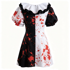 Vestido de Payaso Negro y Blanco con Detalles Sangrientos para <span class=keywords><strong>Mujer</strong></span>, Disfraz de Payaso Asesino de Terror, Disfraz de Halloween para Damas - Product Image 2
