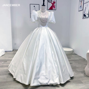 Vestidos de Novia de Gala con Pedrería, Estilo Retro, Elegantes, con Mangas Cortas Abullonadas, Vestidos de Novia de Princesa WM48 - Product Image 3