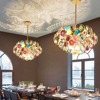 Nouveau design de lustre en pierre d'agate colorée pour hôtel, éclairage pour restaurant