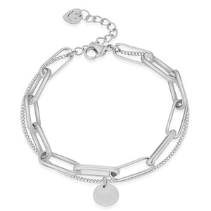 Pulsera de Cadena Geométrica de Doble Capa, Eslabones Redondos de Acero Dorado de 8mm con Dije para Regalo - Product Image 5