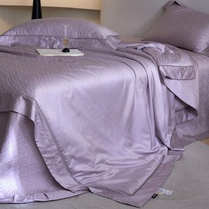 Vente chaude <span class=keywords><strong>violet</strong></span> couleur unie linge de lit 1.8m couvertures 2 taies d'oreiller douces Lyocell coton housse de couette reine taille ensemble de literie - Product Image 3