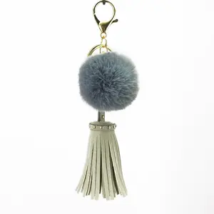 Fashion Leather Tassel Faux Fur Ball Key Holder Pompom Car Bag Charms With Chains Credit Card Women Backpack Hairball Pendant