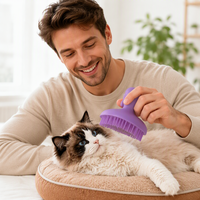 Peigne démêlant et massant 2-en-1 en silicone pour animaux, avec logo personnalisé, pour bain et toilettage, chiens et chats, 9,1x5,2cm, poils doux, vente en gros