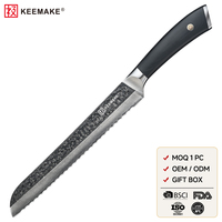 8-inch Damascus staal broodmes met gekarteld lemmet, ultra scherp snijmes met olijfhouten handvat, professioneel keukenmes