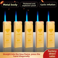 Briquet Créatif Coupe-Vent en Forme de Barre d'Or Diamantée, Flamme Bleue au Butane, Gravure Publicitaire, Design Bohème, Pour Supermarché et Rue