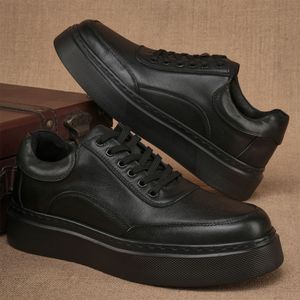 Men Round Toe Cow <b>Leather</b> Height Increasing <b>Sneakers</b> Autumn Rubber Outsole EVA Midsole Lightweight Casual Shoes - Product Image 3