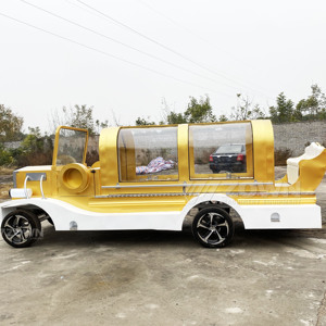 รถศพไฟฟ้าสีเหลืองขาวทรงรถบรรทุกวินเทจ ห้องดูศพแบบโค้งโปร่งใส - Product Image 5
