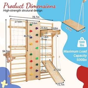 บันไดสวีเดน 10-in-1 สำหรับเล่นในร่ม สนามเด็กเล่นในร่มอเนกประสงค์ ทำจากไม้ สำหรับเด็กเล็กและเด็กโต โครงปีนป่าย - Product Image 2