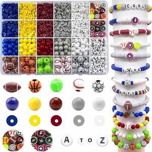 Kit de Pulseras Deportivas DIY, Cuentas de Arcilla Polimérica Heishi, Fútbol, Baloncesto, Cuentas Acrílicas con Letras, Set para Hacer Joyería - Product Image 1