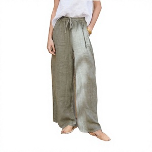 Linen Loose Fit Women's Pants High Waist ODM Casual Eco-Friendly Quick Dry Breathable Summer Latest Trending Fashion - Product Image 3