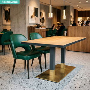 Muebles Minimalistas para Cafetería, Mesa de Comedor Cuadrada con Base Dorada, Respaldo Hueco Contemporáneo, Cuero Verde para Restaurante - Product Image 1