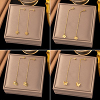 Boucles d'oreilles Novirassine en gros, étanches, motif floral et lettre, pour femmes, en acier inoxydable plaqué or 18 carats, luxe léger, haut de gamme