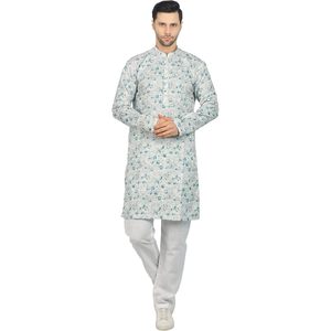 Triloki Men's <b>Long</b> Kurta Printed 100% Cotton Poplin Breathable <b>Eid</b> Diwali Festival Wear - Product Image 1