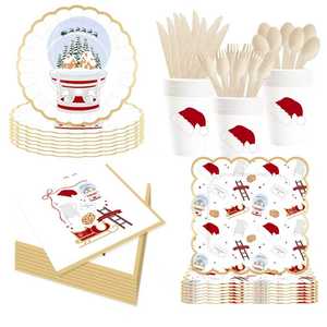 Ensemble de vaisselle jetable DAMAI pour fête de Noël, assiettes, serviettes, décorations rouges, pour 8 invités - Product Image 4
