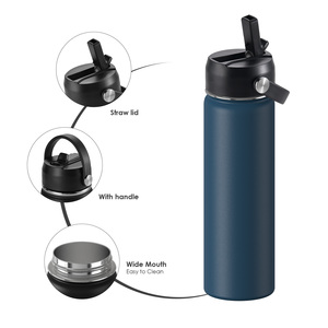 Bouteilles d'eau en acier inoxydable ANSHENG à double paroi isolées de grande capacité (24 oz) pour les voyages, les sports de plein air, avec couvercle à paille - Product Image 3