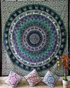 Ropa de cama hecha a mano de algodón con estampado de animales, tapiz de tamaño Queen, elefante étnico, Mandala, colgante de pared por consignadores indios - Product Image 3