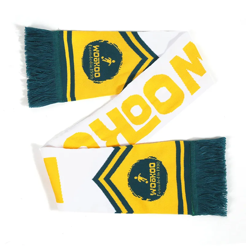 Diseño personalizado promoción logo hockey club de fútbol equipo bufanda jacquard tejido fútbol partidario fan bufanda